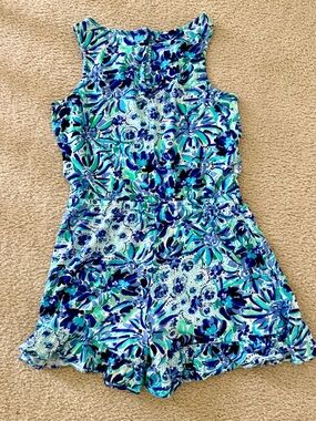 Lilly Pulitzer Blue & Green Floral Girls One-Piece Romper